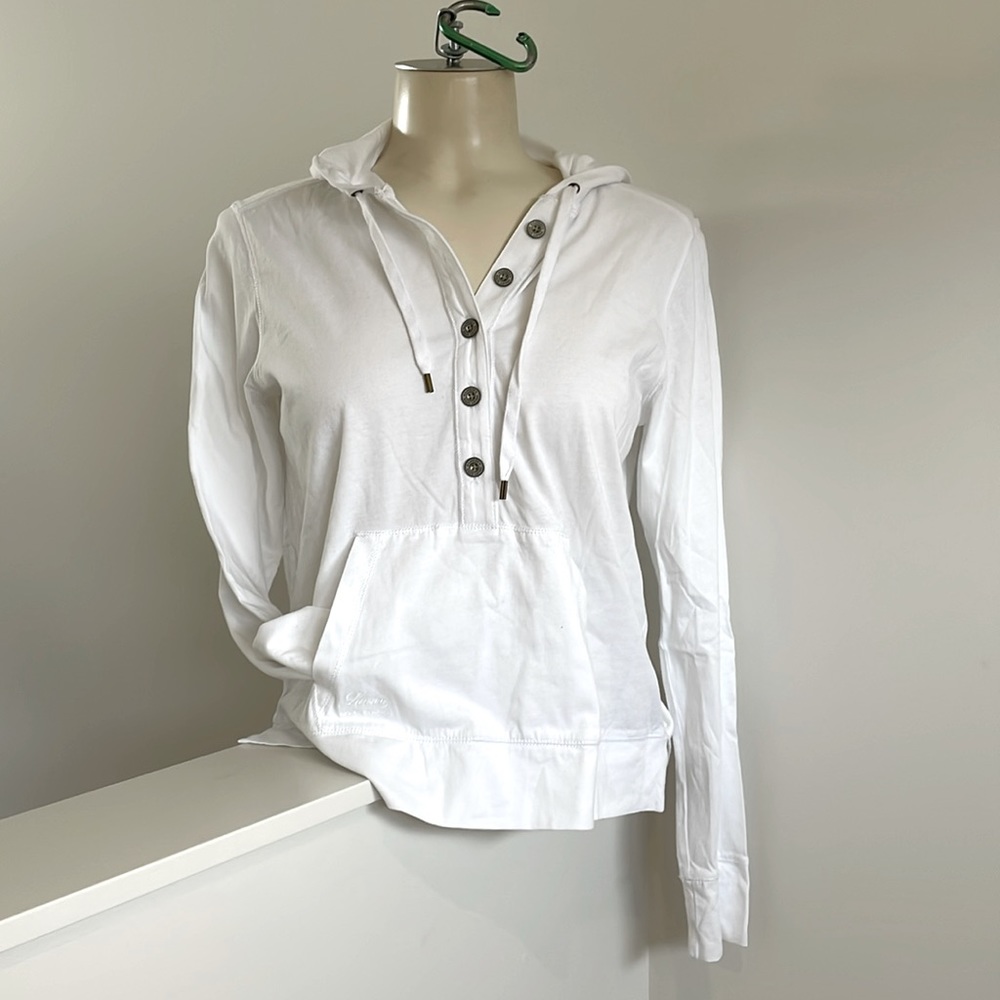 Ralph Lauren Cotton White Hoodie with front Pouch .